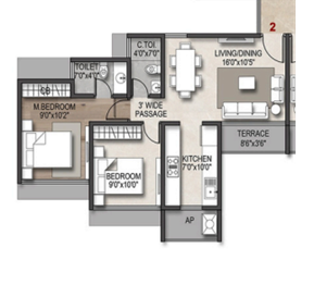 Vastu Park Kharghar 2BHK Floor Plan